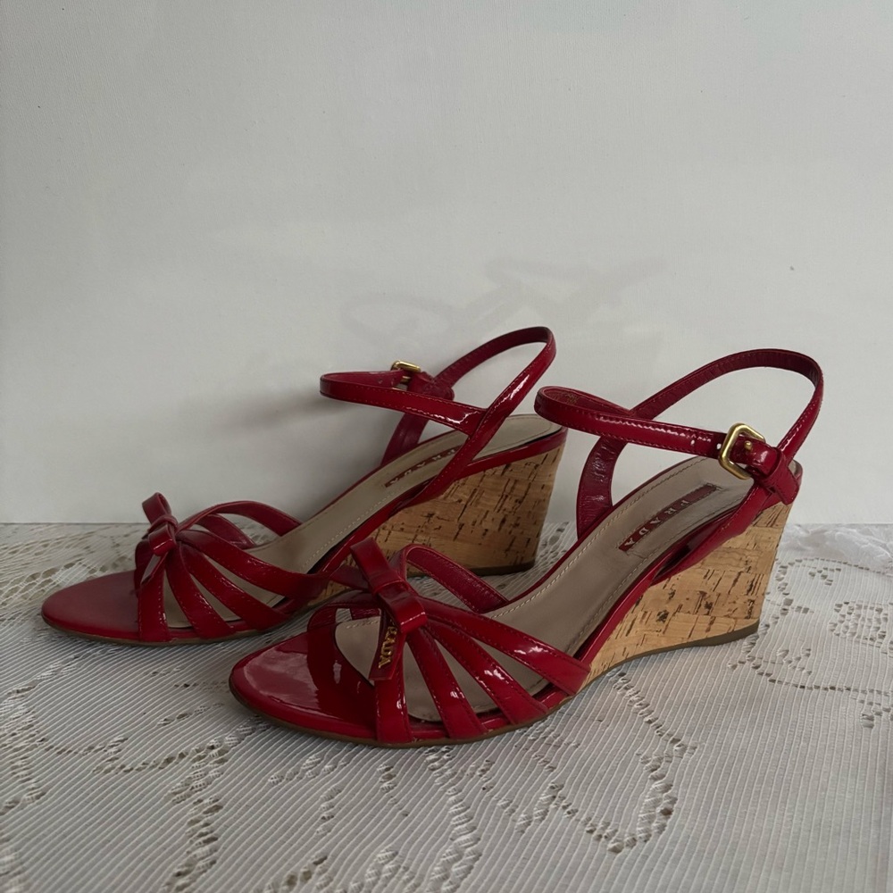 Prada Sport Patent Leather Bow Accents Sandals